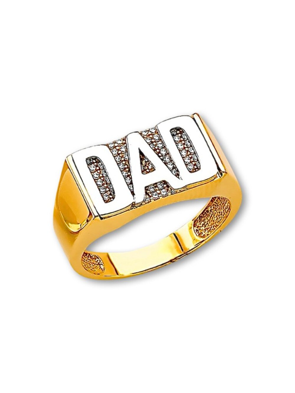 14K Two-Tone Dad Ring | CZ Accent Mens Gold Band By Tehrani Jewelry